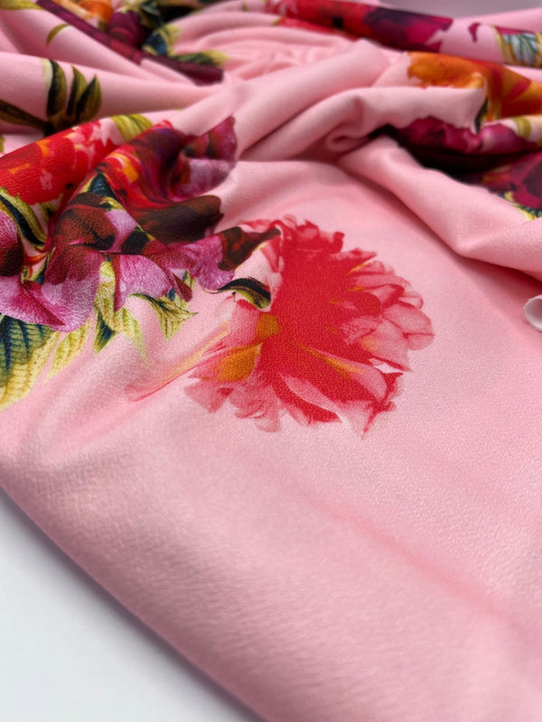 Soft Pink Floral Print Lightweight Jersey Crepe Fabric