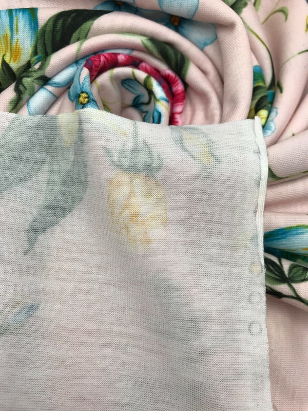 Soft Pink Floral Print Spun Poly Stretch Fabric