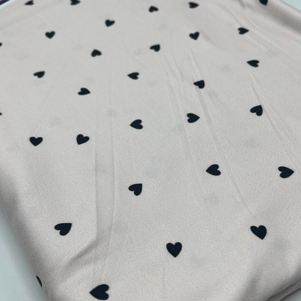 Soft Pink Heart Super Soft Print Spun Poly Stretch Fabric