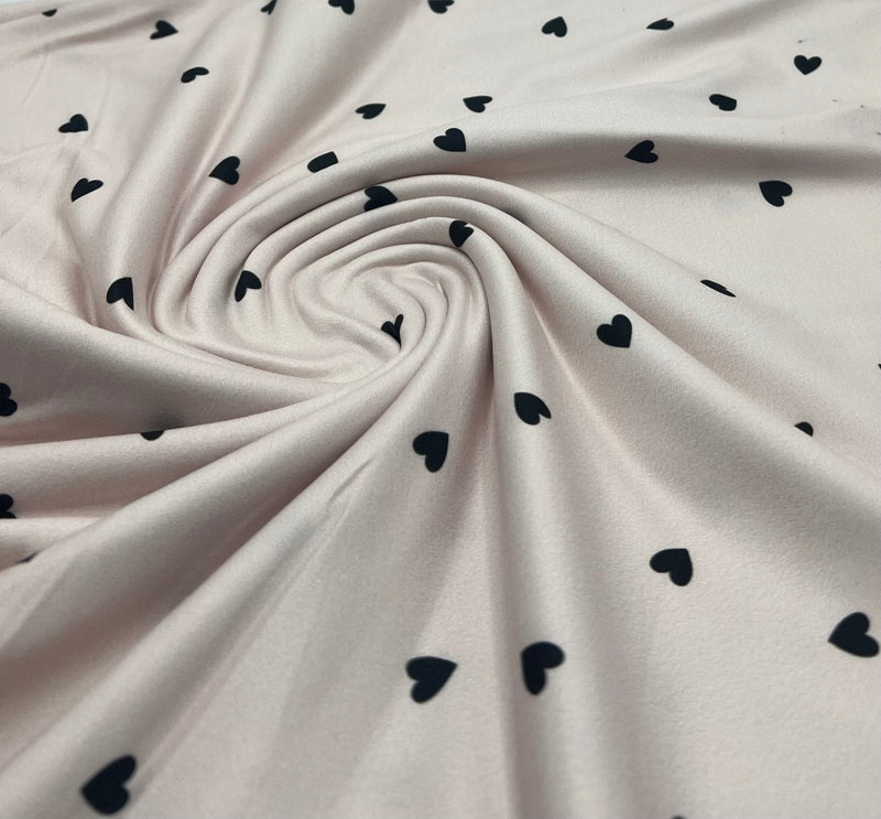 Soft Pink Heart Super Soft Print Spun Poly Stretch Fabric