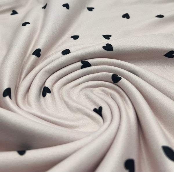Soft Pink Heart Super Soft Print Spun Poly Stretch Fabric