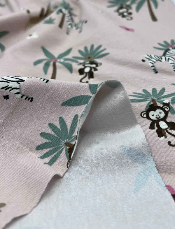 Soft Pink Monkey Cotton Stretch Jersey 200 GSM 95/5 Lycra 4 Way Stretch