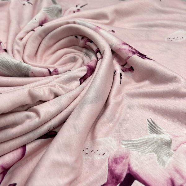 Soft Pink Unicorn Print Spun Poly Stretch Fabric