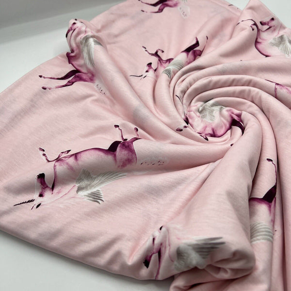Soft Pink Unicorn Print Spun Poly Stretch Fabric
