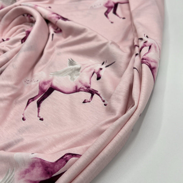 Soft Pink Unicorn Print Spun Poly Stretch Fabric