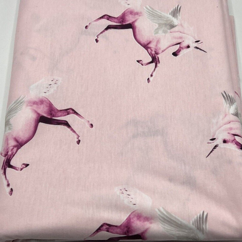 Soft Pink Unicorn Print Spun Poly Stretch Fabric
