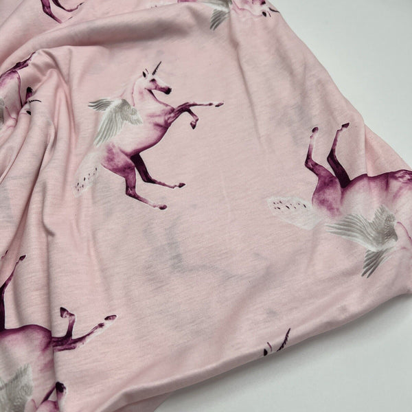 Soft Pink Unicorn Print Spun Poly Stretch Fabric