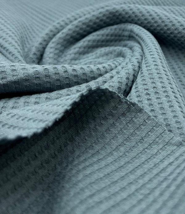 Denim Blue Cotton Soft Waffle Jersey Fabric 210 GSM 4 Way Stretch