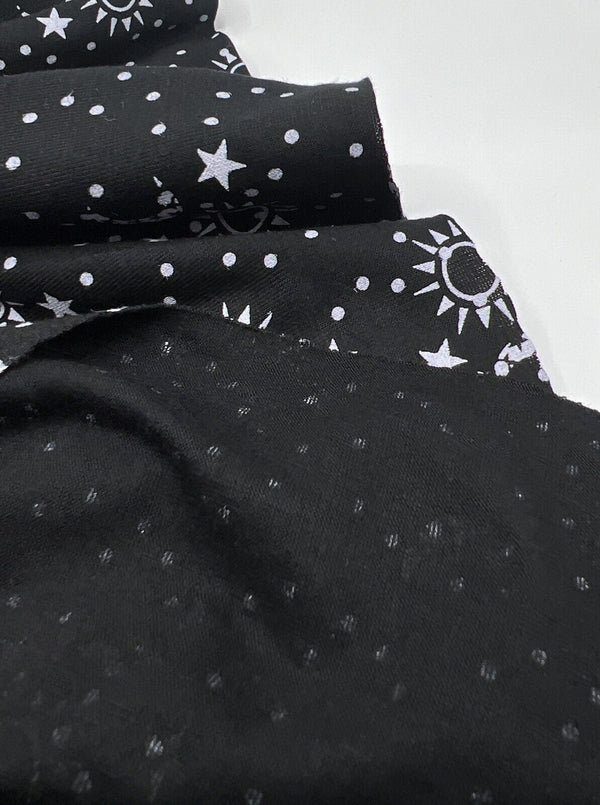 Star Moon Print Viscose Elastane Fabric