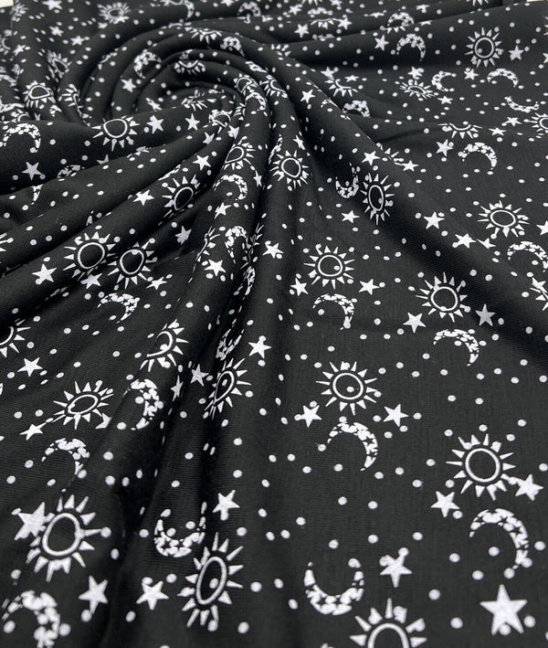 Star Moon Print Viscose Elastane Fabric