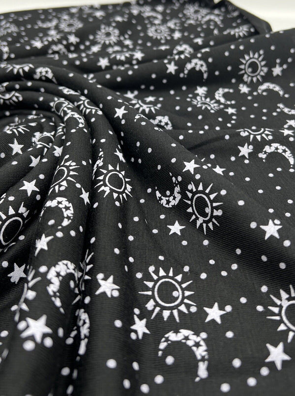 Star Moon Print Viscose Elastane Fabric