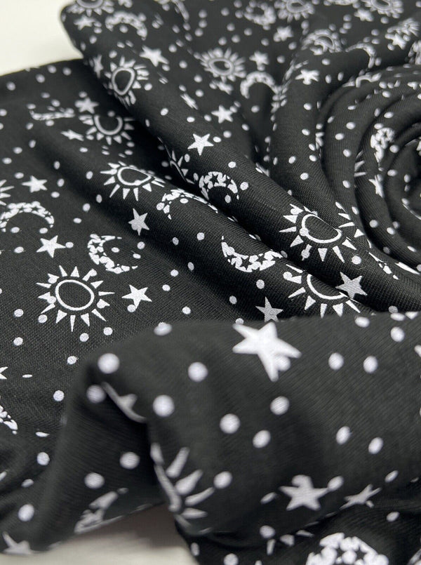Star Moon Print Viscose Elastane Fabric