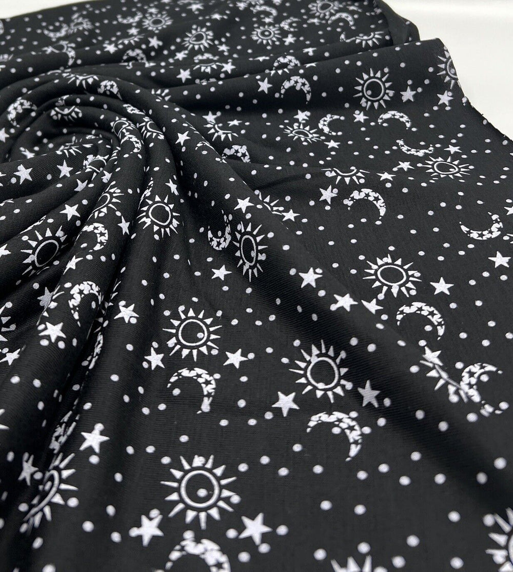 Star Moon Print Viscose Elastane Fabric