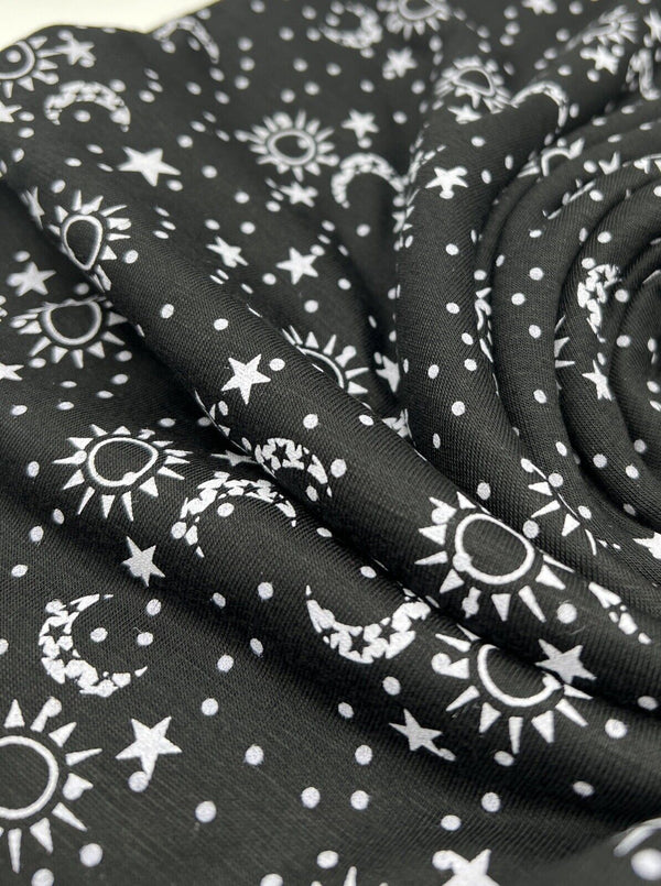 Star Moon Print Viscose Elastane Fabric