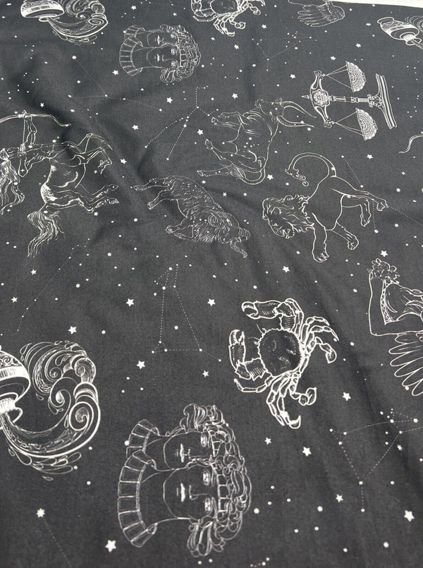 Star Sign Print Spun Poly Stretch Fabric