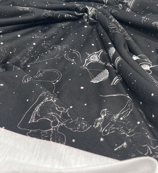 Star Sign Print Spun Poly Stretch Fabric