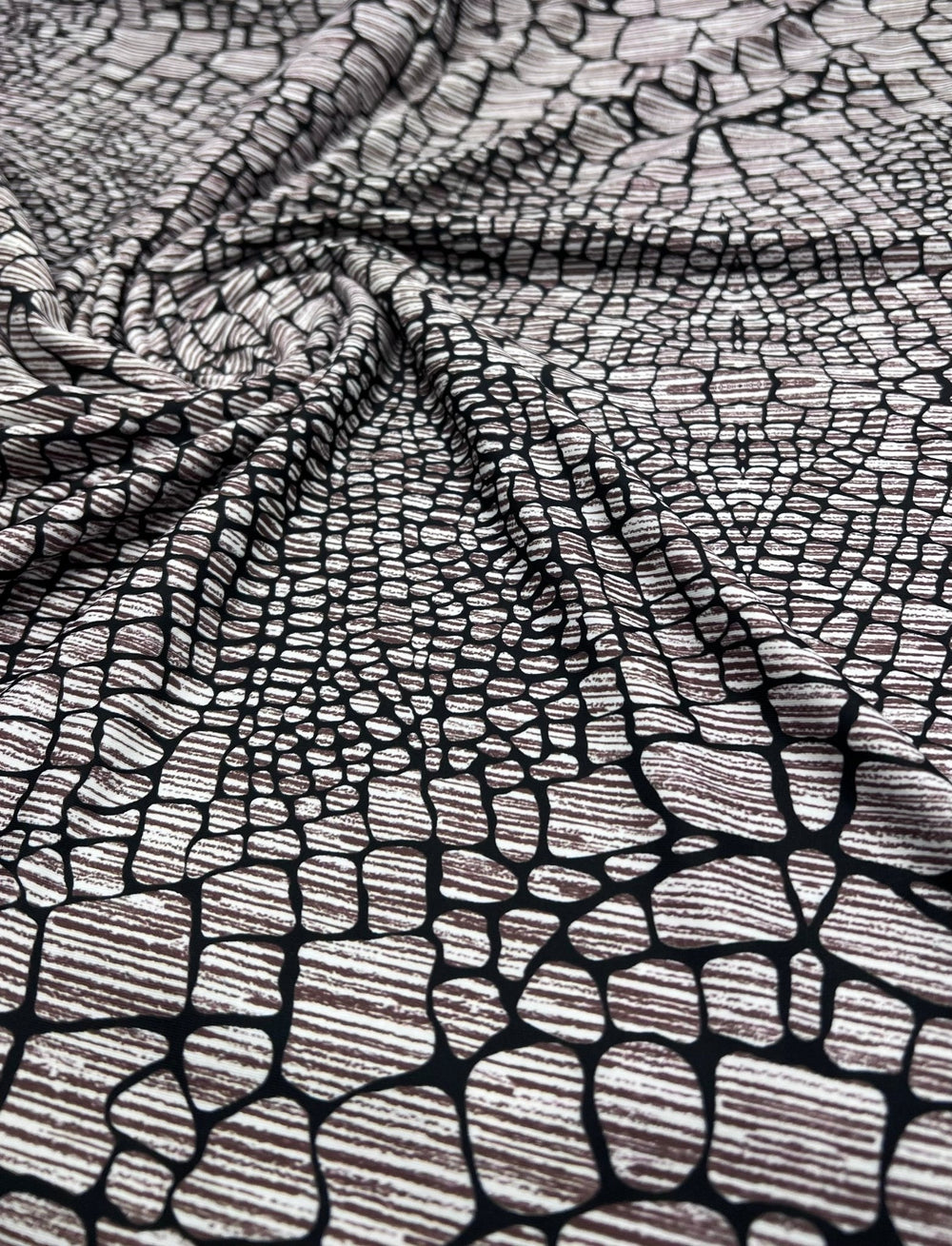 Stone Black Animal Mix Print Soft Touch 4 Way Stretch Fabric