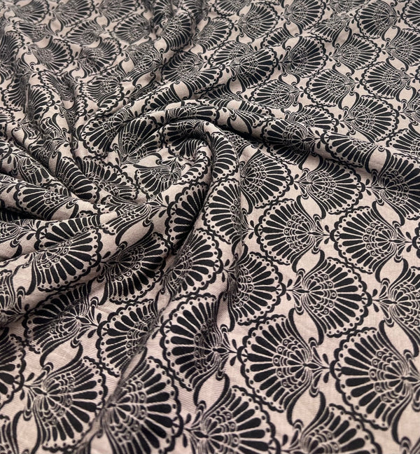 Stone Black Print Viscose Elastane 4 Way Stretch Fabric