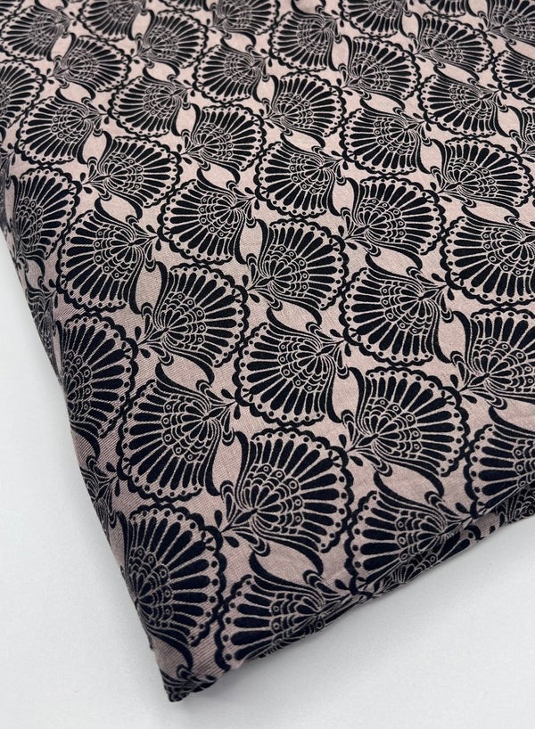 Stone Black Print Viscose Elastane 4 Way Stretch Fabric