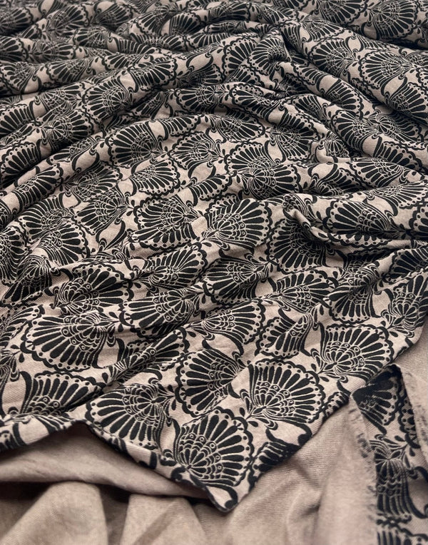 Stone Black Print Viscose Elastane 4 Way Stretch Fabric