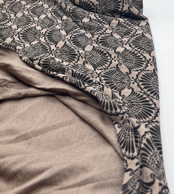 Stone Black Print Viscose Elastane 4 Way Stretch Fabric