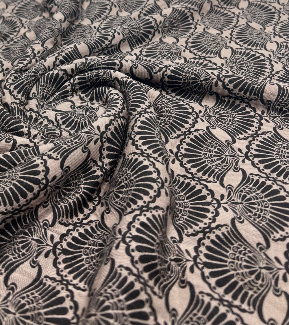 Stone Black Print Viscose Elastane 4 Way Stretch Fabric