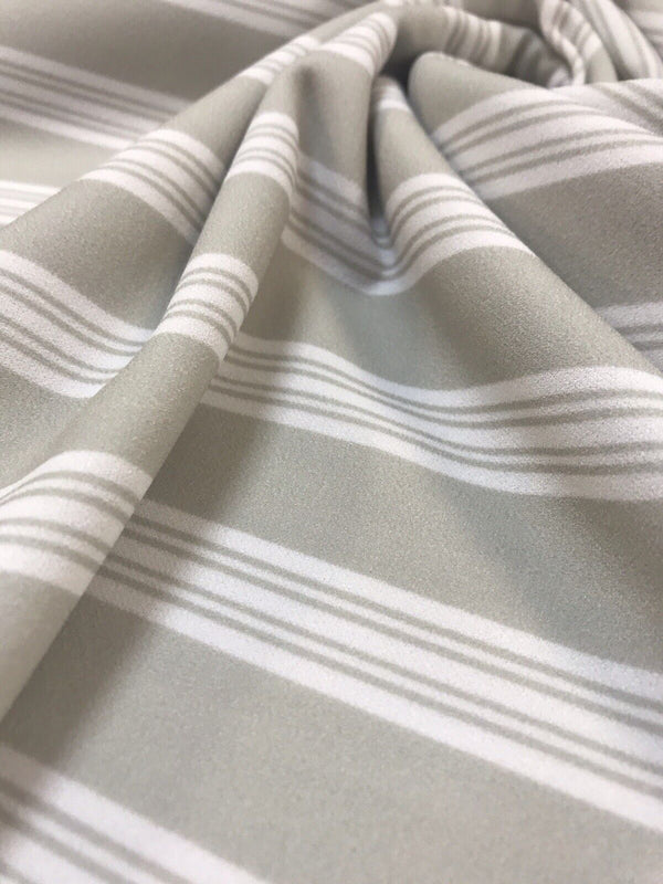 Stone & Ivory Stripe Printed Scuba Crepe Jersey Fabric 4 Way Stretch