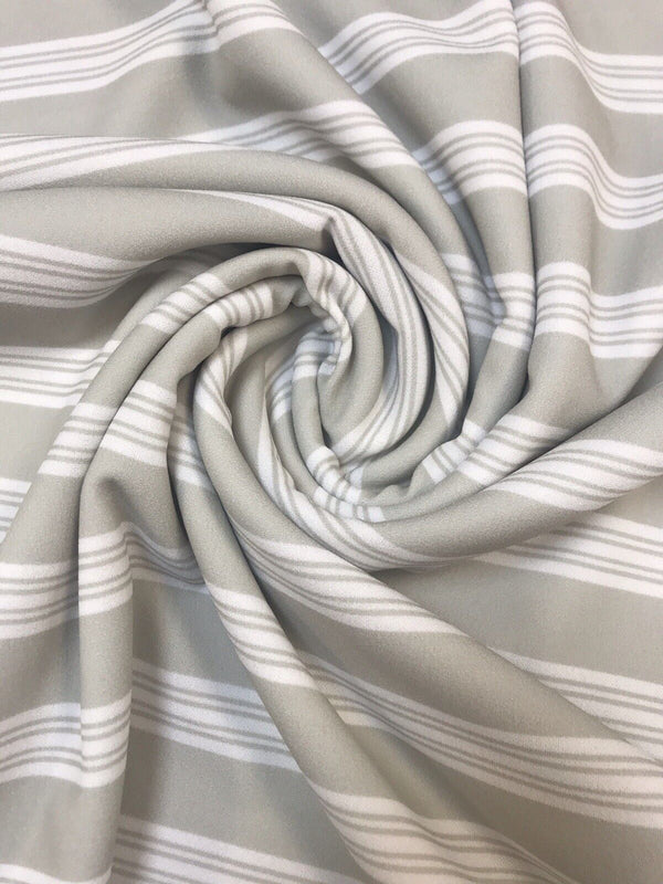 Stone & Ivory Stripe Printed Scuba Crepe Jersey Fabric 4 Way Stretch