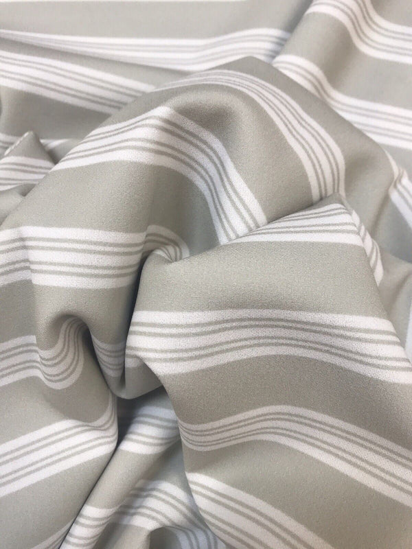 Stone & Ivory Stripe Printed Scuba Crepe Jersey Fabric 4 Way Stretch