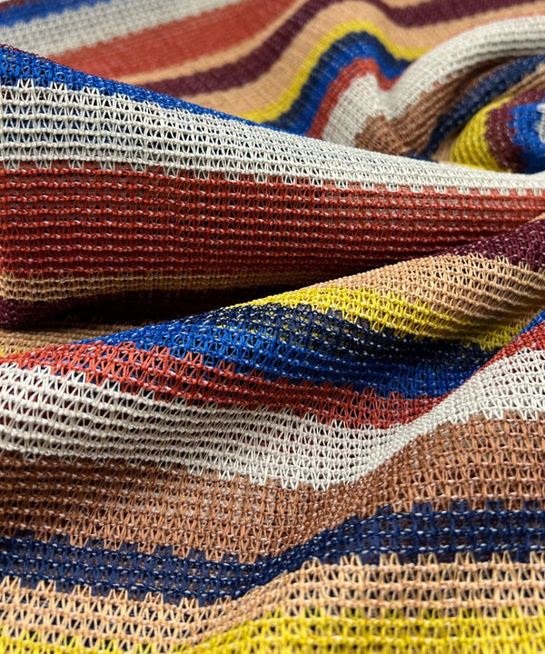 Stone Multi Stripe Textured Knitted 2 Way Stretch Fabric