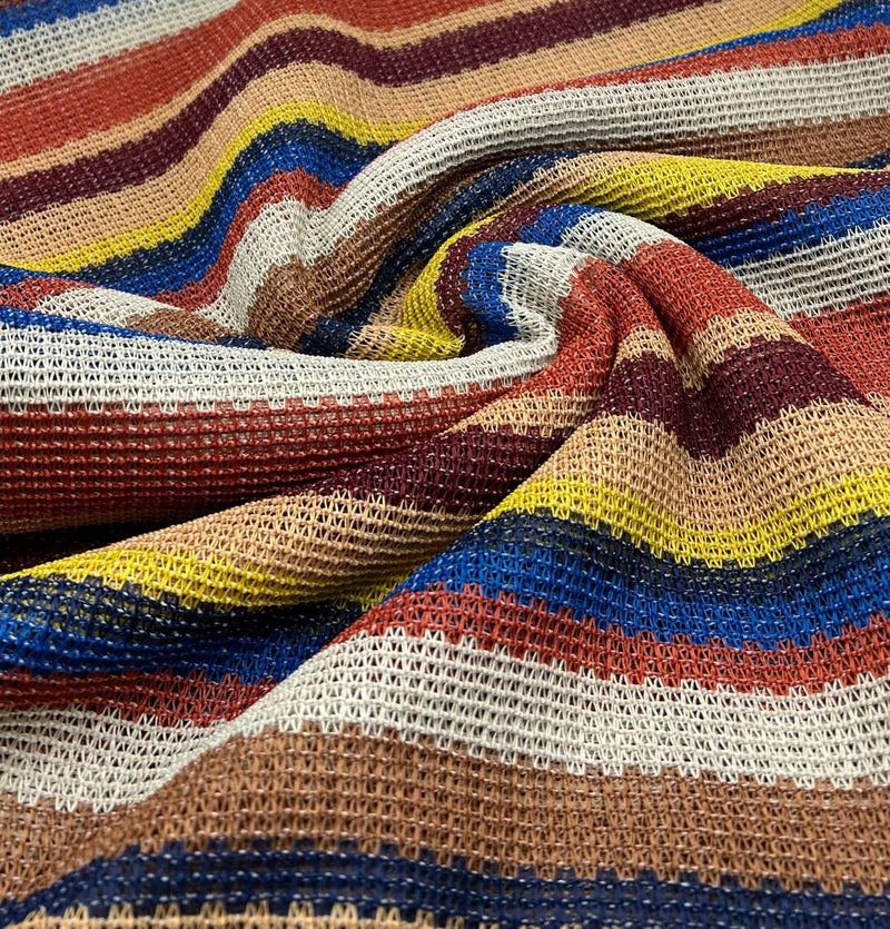 Stone Multi Stripe Textured Knitted 2 Way Stretch Fabric