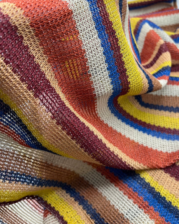 Stone Multi Stripe Textured Knitted 2 Way Stretch Fabric