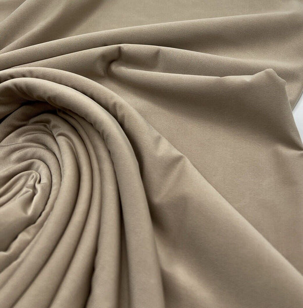 Stone Plain Shiny Soft Touch Slinky 4 Way Stretch Fabric