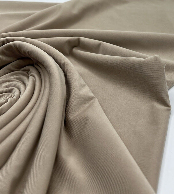 Stone Plain Shiny Soft Touch Slinky 4 Way Stretch Fabric