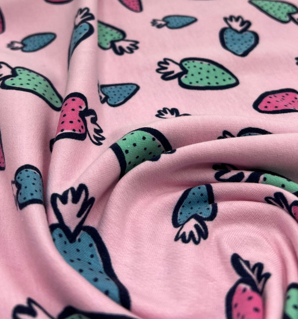 Strawberry Doodle Sweatshirting Cotton Lycra 2 Way Stretch