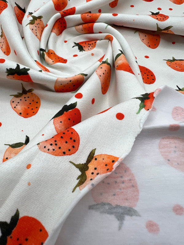 Strawberry's Print Cotton Stretch Jersey 200 GSM 95/5 Lycra 4 Way Stretch