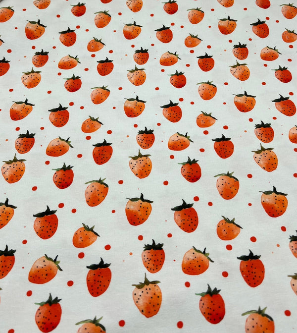 Strawberry's Print Cotton Stretch Jersey 200 GSM 95/5 Lycra 4 Way Stretch
