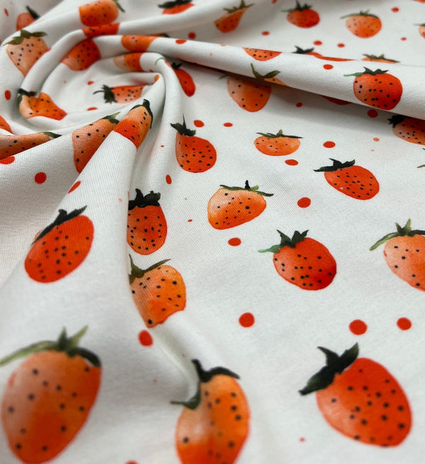 Strawberry's Print Cotton Stretch Jersey 200 GSM 95/5 Lycra 4 Way Stretch