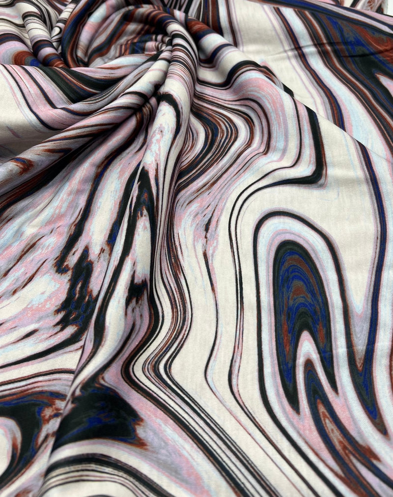 Swirl Mix Print Spun Poly Stretch Fabric