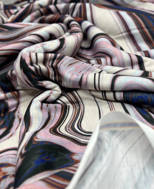 Swirl Mix Print Spun Poly Stretch Fabric