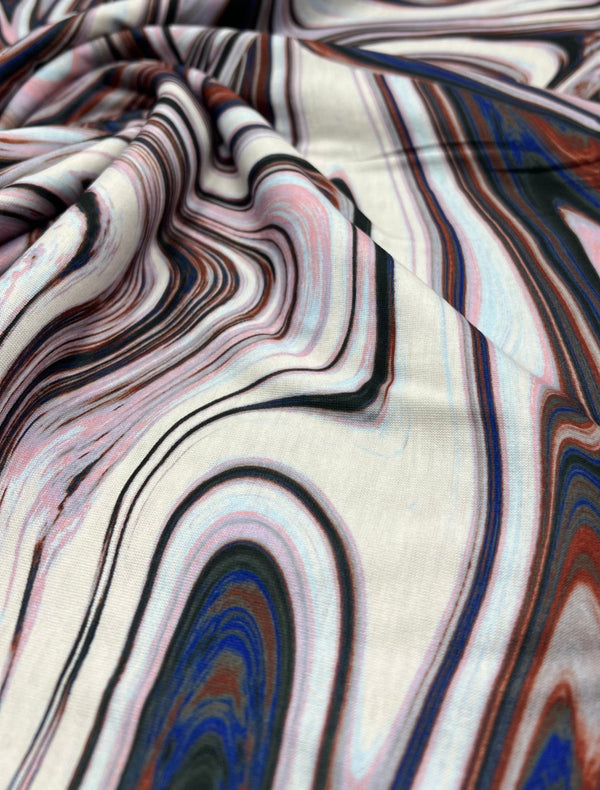 Swirl Mix Print Spun Poly Stretch Fabric