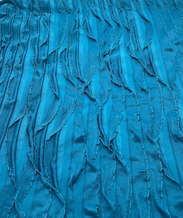 Teal Ruffle Textured 4 Way Stretch Fabric