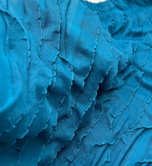 Teal Ruffle Textured 4 Way Stretch Fabric