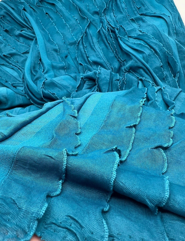 Teal Ruffle Textured 4 Way Stretch Fabric