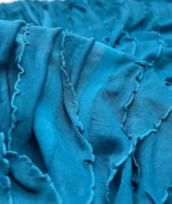 Teal Ruffle Textured 4 Way Stretch Fabric
