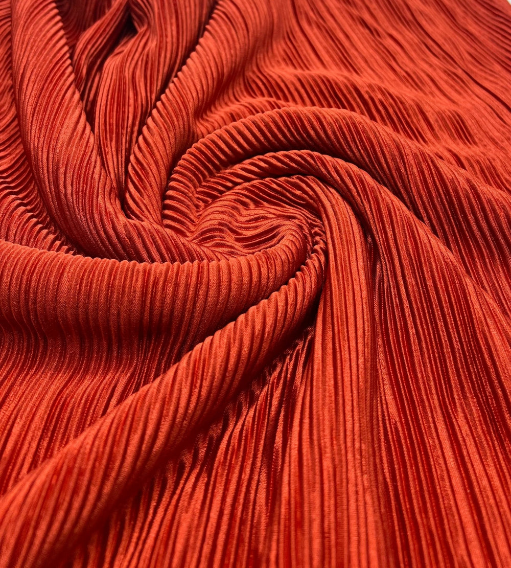 Terracotta Plisse Pleated 2 Way Stretch Fabric