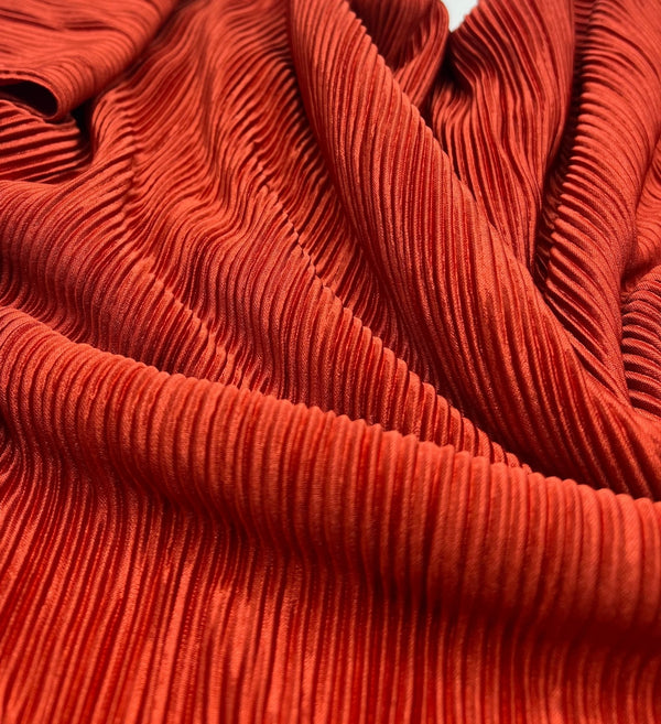 Terracotta Plisse Pleated 2 Way Stretch Fabric