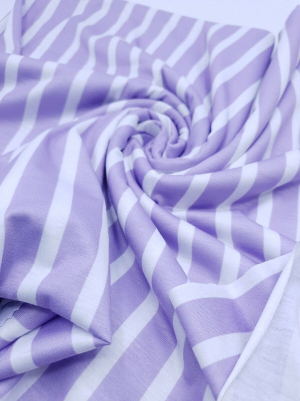 Vertical Stripe Lilac Print Spun Poly Stretch Fabric