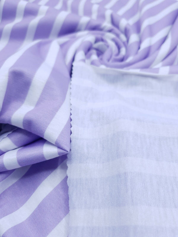 Vertical Stripe Lilac Print Spun Poly Stretch Fabric