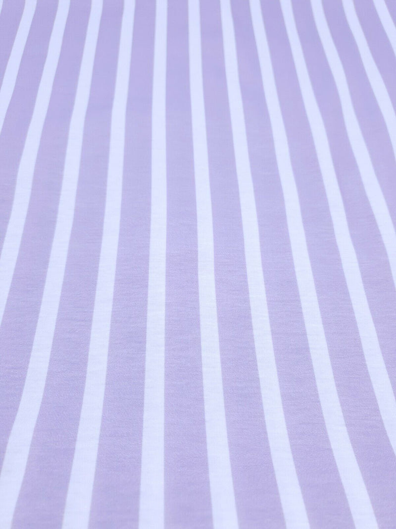 Vertical Stripe Lilac Print Spun Poly Stretch Fabric